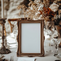 Frame mockup photo, ornate vintage frame, natural light