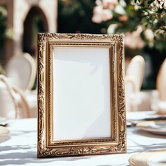 Frame mockup photo, ornate vintage frame, natural light