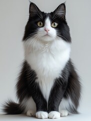 Norwegian Forest Cat sitting in front view on white background. High - definition and photorealistic.