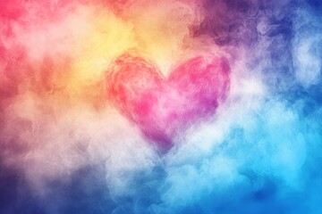Fototapeta premium Vibrant and colorful valentine heart floating in the clouds as an abstract love background