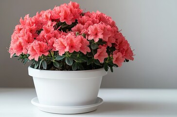 Potted Azalea with Pink Blooms in Full on White Background, High - Quality and High - Definition