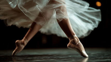 Ballet dancer in motion wearing pointe shoes