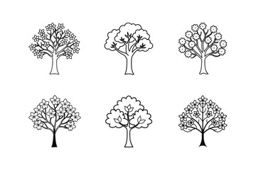 blooming tree icon vector line art illustration