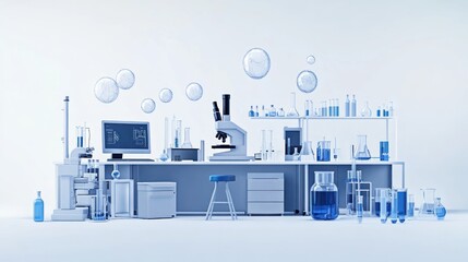 Modern sterile lab with equipment and bubbles.
