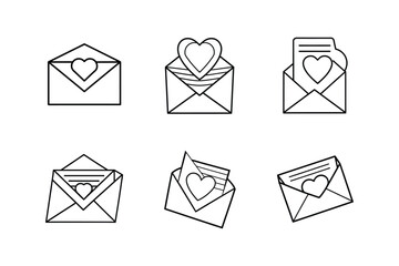 love letter icon vector line art illustration, set of mail icons