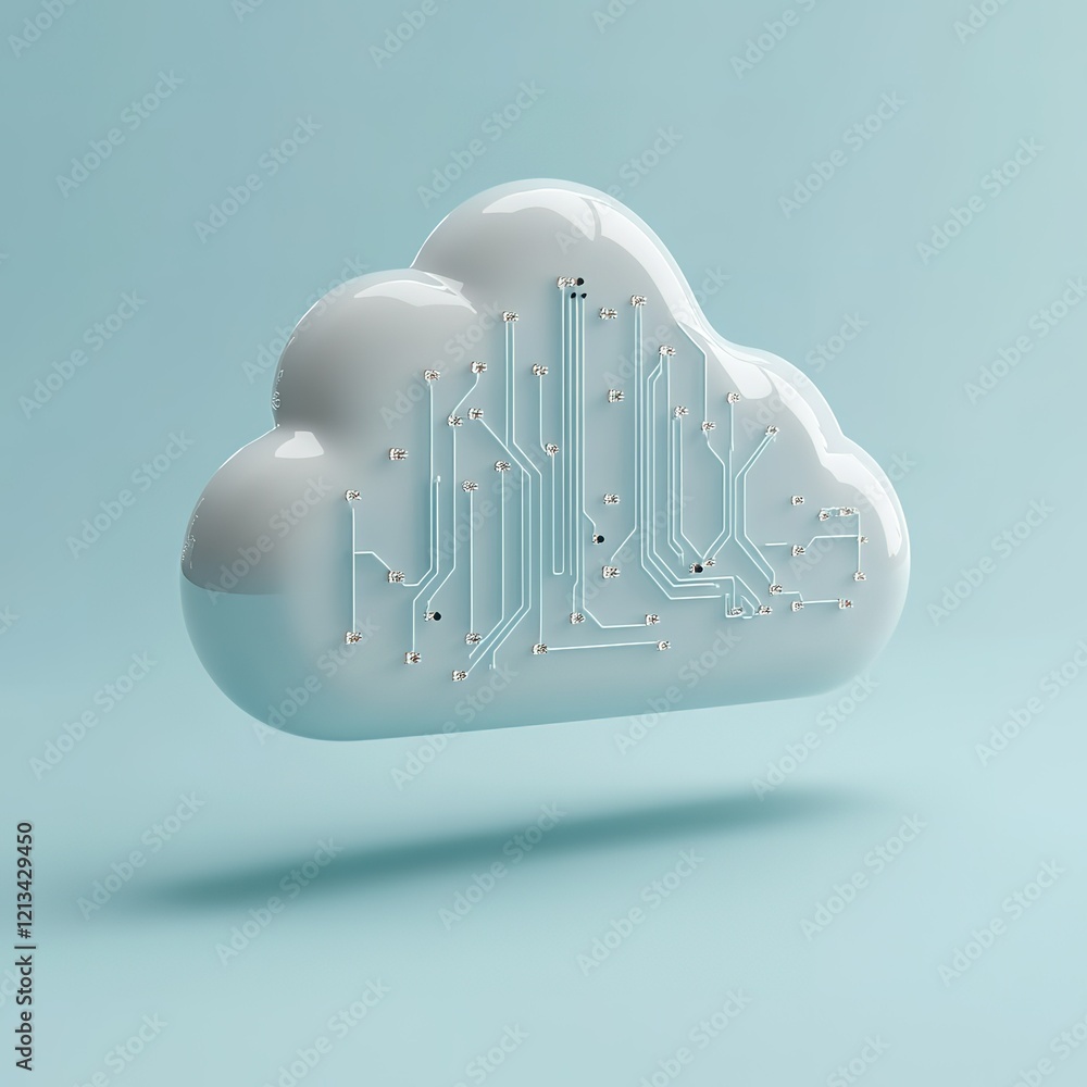 Poster cloud computing concept: digital cloud with circuit board.