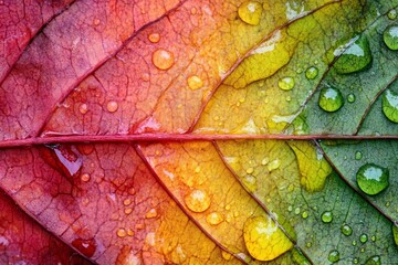Fototapeta premium Close up of raindrops on a green leaf showcasing nature s beauty in a natural setting