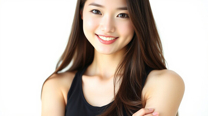 Obraz premium Beauty Portrait Of Young Asian Woman wearing black tank top on white background