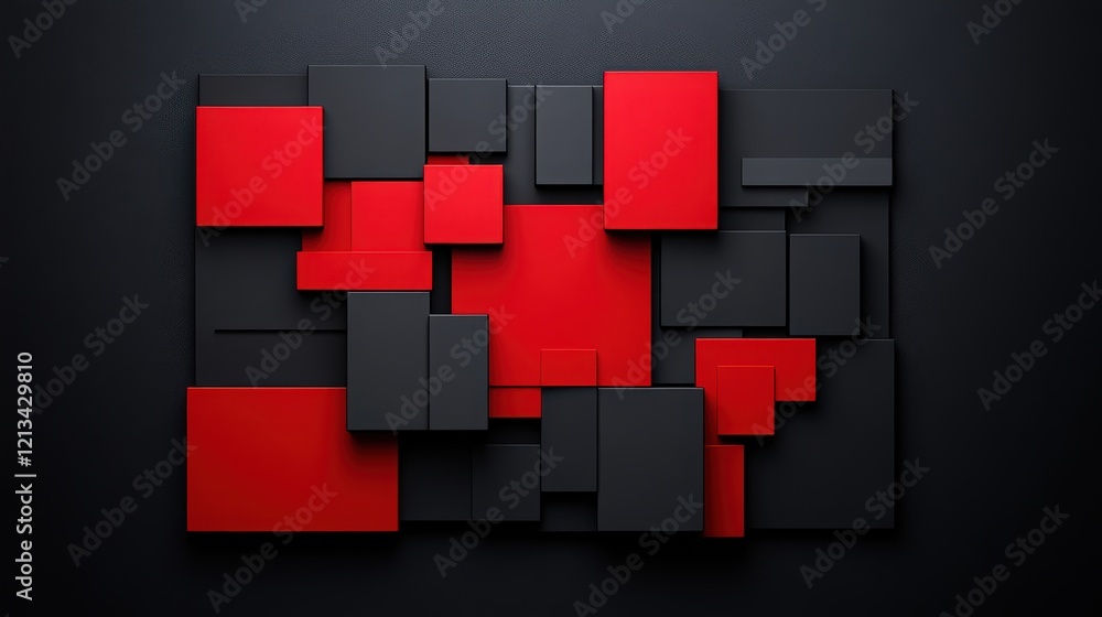 Poster abstract red and black blocks: an abstract, minimalist design with a bold juxtaposition of red and b