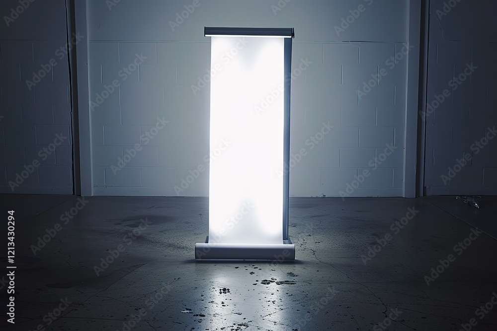 Poster bright, illuminated display in empty space