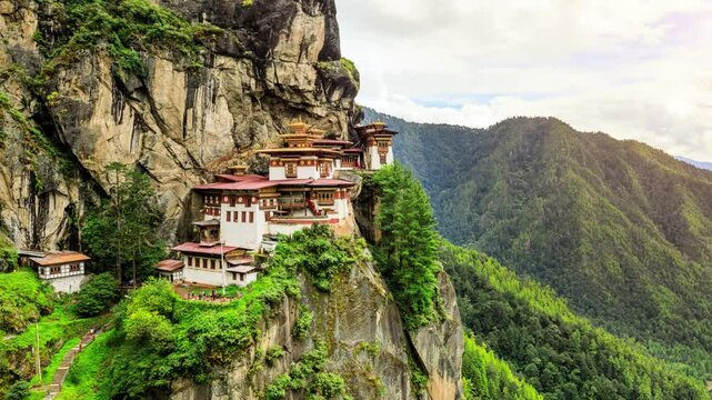 The amazing Tiger's Nest Monastery in Bhutan. Time Lapse.