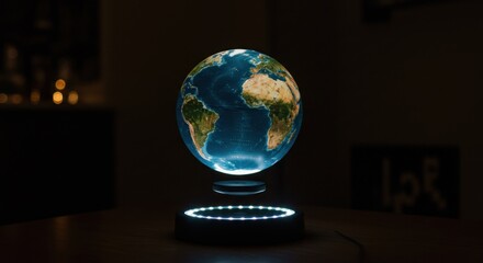 Floating Earth Globe: Illuminated Magnetic Orb, Serene Nighttime Decor