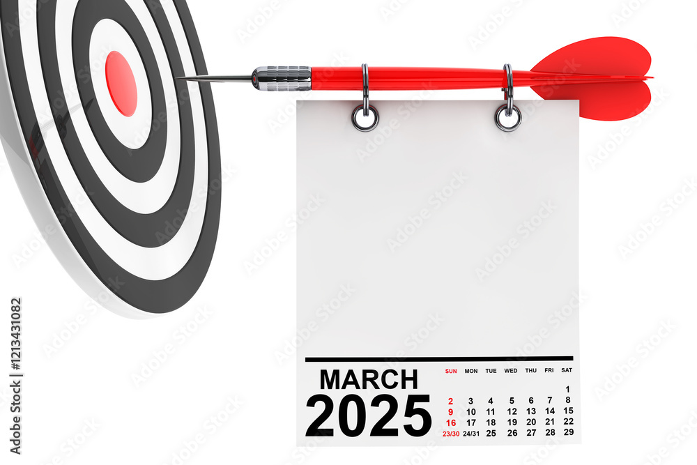 Aufkleber calendar march 2025 on blank note paper with free space for your design. 3d rendering