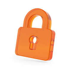 Orange Glass Web Lock Icon. 3d Rendering