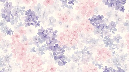 2.A beautiful and intricate floral design featuring soft pink and purple flowers, delicately hand-drawn to create a seamless pattern. The gentle hues blend seamlessly into a light background, evoking