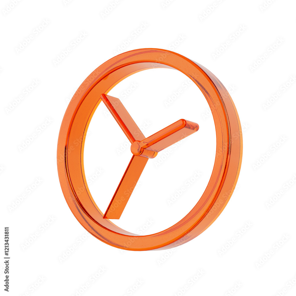 Poster orange glass web clock icon. 3d rendering