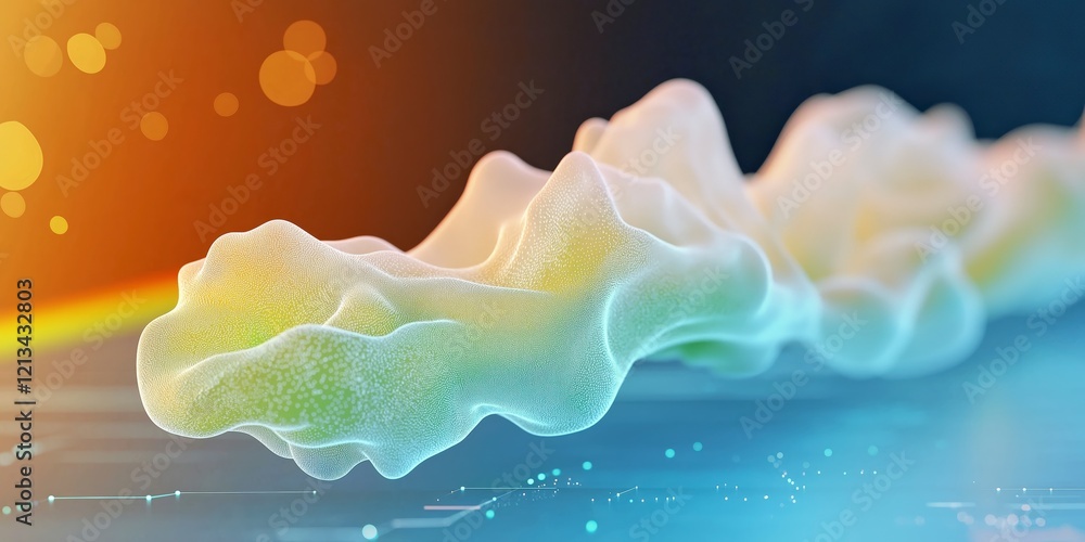 Poster abstract soft form in bright colors with digital background and light bokeh for creative projects