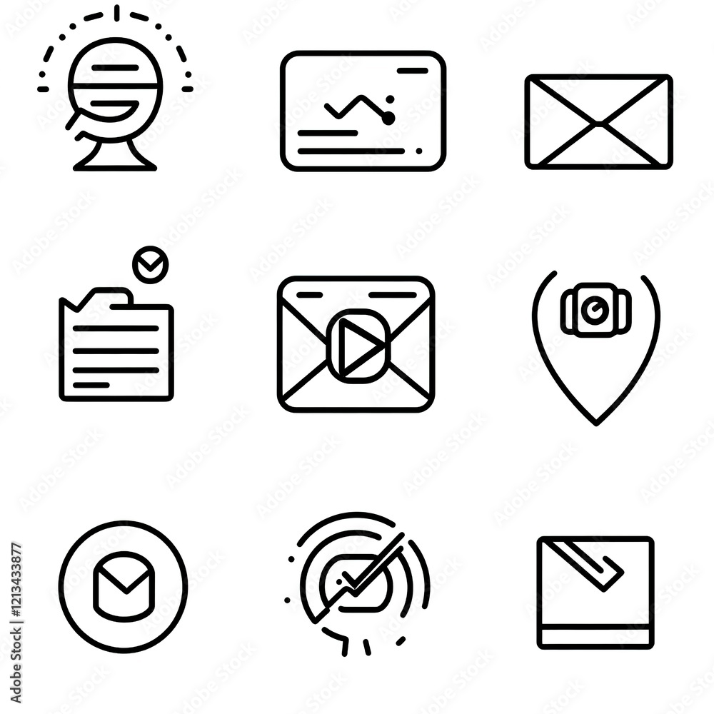 Poster collection of line icons for communication and data