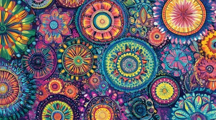 Vibrant Colorful Mandala Floral Abstract Art Design