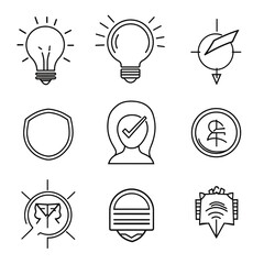 Collection of line art icons for business and technology.