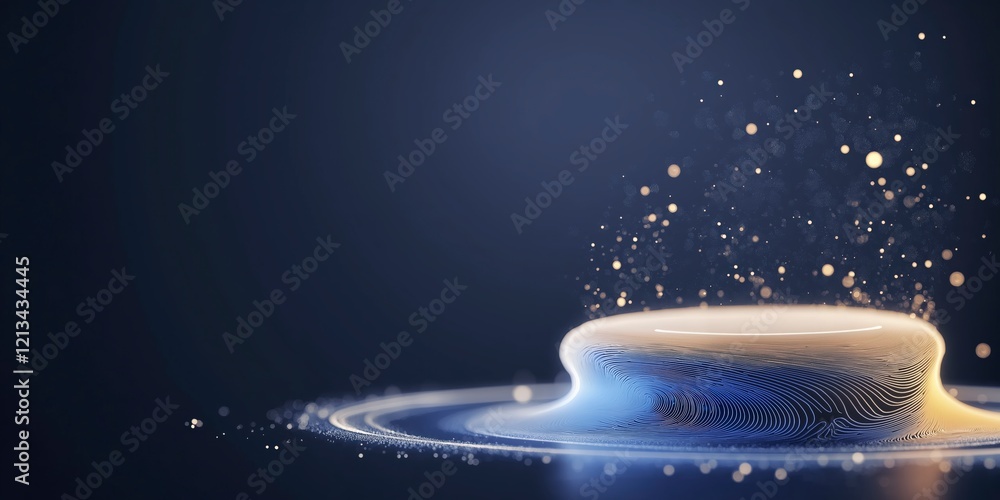 Poster futuristic abstract design with light particles and wavy pattern on dark background