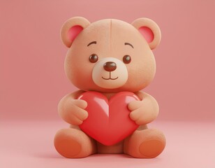 Obraz premium 3D illustration cuddly teddy bear tenderly holds a heart expressing sweet affection