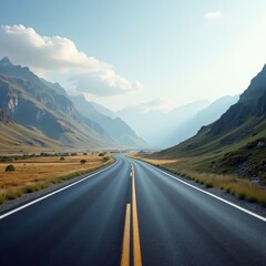 Naklejka premium A serene mountain road winds through a picturesque landscape