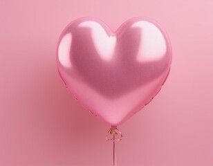 3D illustration shiny pink heart shaped balloon floats against a pale pink background