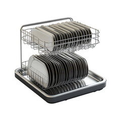 Stainless Steel Dish Rack with Plates on transparent background