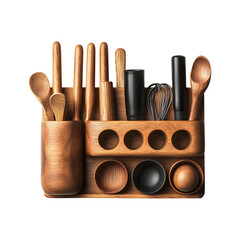 Wall-Mounted Organizers with Wooden Pegs on transparent background