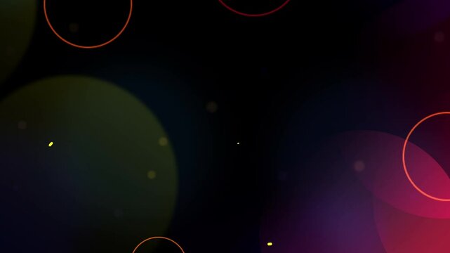 colorful glowing orbits and  circles against a dark, dreamy background