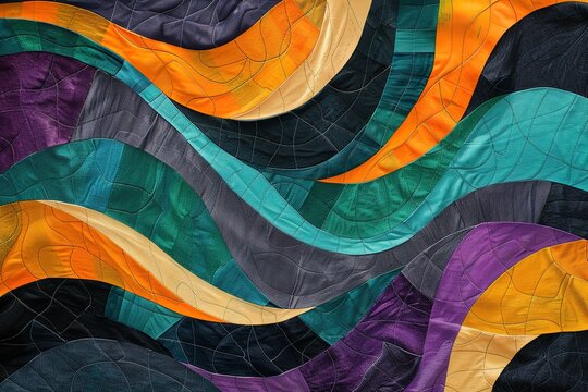 Abstract textile art with flowing waves of color.