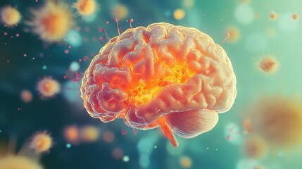 Naklejka premium Prevention and Health Promotion Concept. A vivid graphic depicting a human brain illustrating damage, suitable for educational or medical contexts in stock image usage.