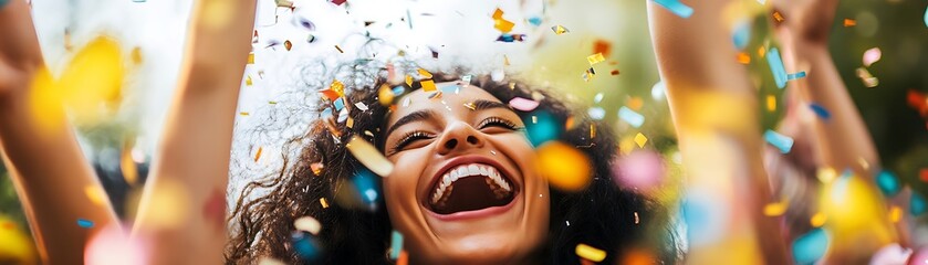 Woman Laughing With Confetti Falling Around Her