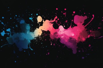 Abstract colorful paint splatter on black
