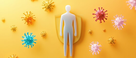 Prevention and Health Promotion Concept. A creative design featuring a shield that symbolizes protection for a human figure, ideal for themes of safety, security, and defense.