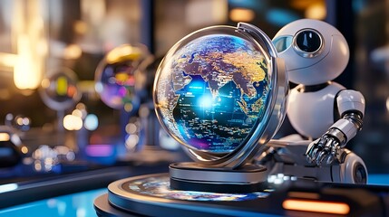 robot & global tech data visualization - artificial intelligence