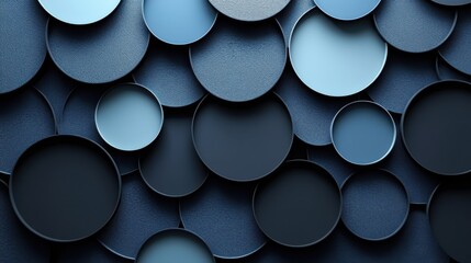 Geometric abstract wallpaper with circles and squares on a blue background. Ideal for modern design and banner templates with copy space in the center for text.