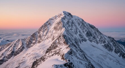 Majestic Snow-Capped Peak at Sunrise: A Serene Alpine Panorama
