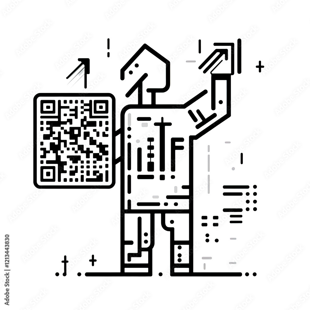 Poster abstract illustration of data processing and qr code.