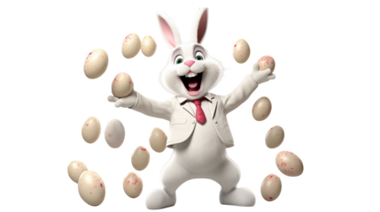 Happy Easter Bunny Juggling Colorful Eggs 