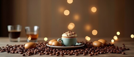 A rich, creamy coffee dessert with cocoa powder and chocolate shavings