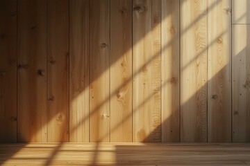 Sunlit Wooden Wall With Smooth Vertical Planks And Diagonal Shadows