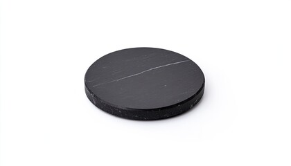 Round black marble coaster on a white background, ideal for product photography and home decor