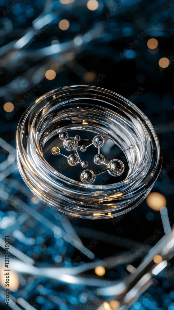 Poster quantum computing ai concept 3d render of abstract molecule in glass sphere