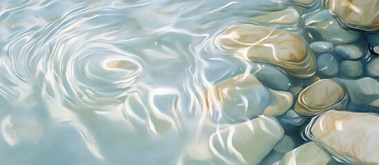 Abstract image of swirling water over smooth stones.