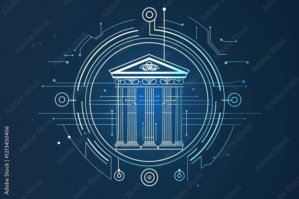Poster digital architecture: classic columns in a futuristic circle