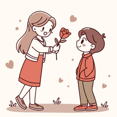 Valentine day girl and boy working