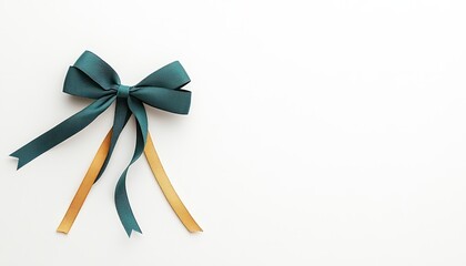 Elegant teal and gold ribbon bow on a clean white background, ideal for gift wrapping and decoration