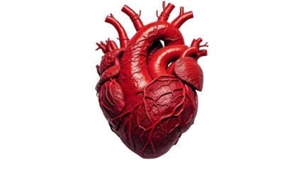 human heart with veins in a red color on a transparent background